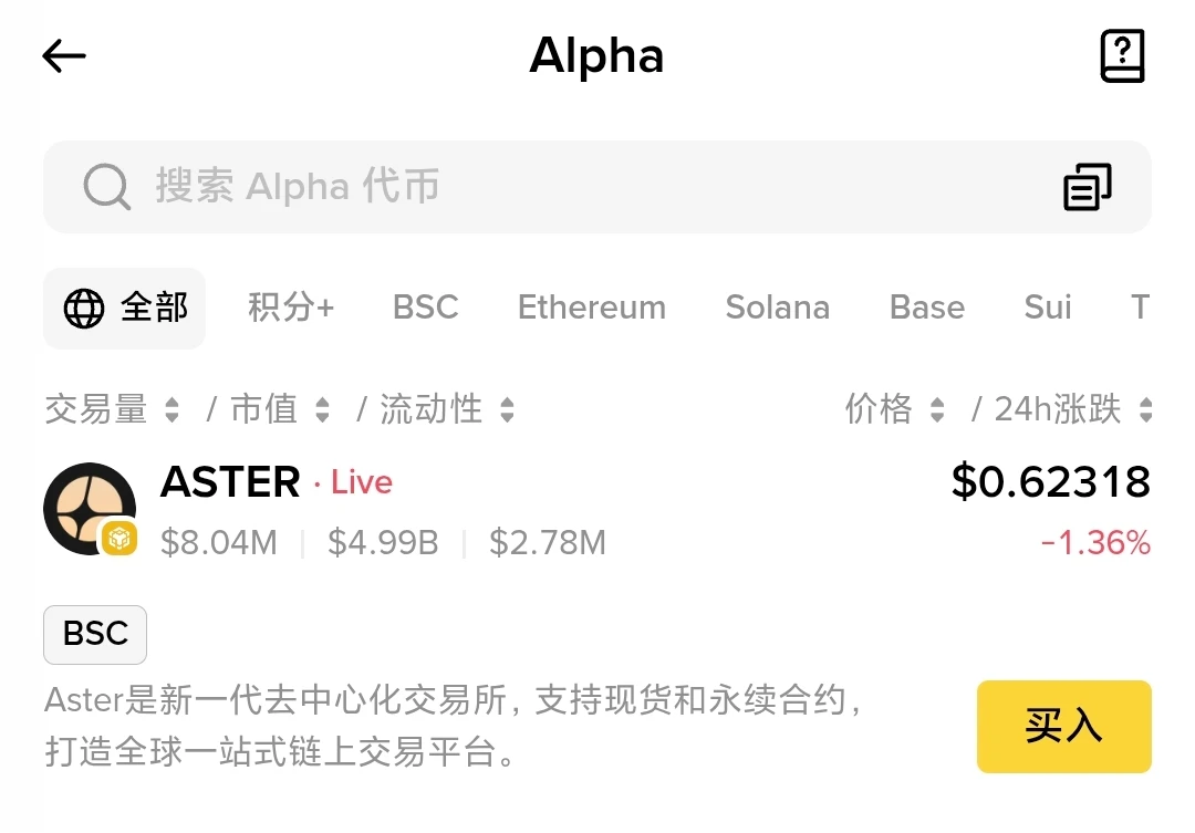 Binace Alpha上线ASTER项目